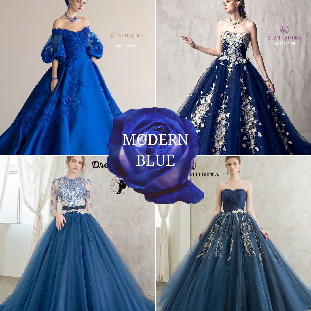 フィーノ沼津店の６月のイベント、THE BLUEのモダンブルーのカラードレス
