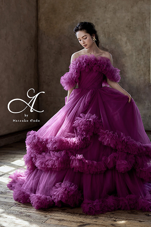 静岡市・富士市・沼津市のドレス専門店フィーノのカラードレス、ハツコエンドウ（Hatsuko Endo）のHE-165Minnie(Rose pink)